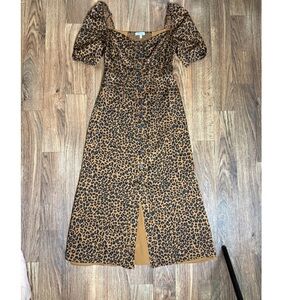 Leopard Print Puff Sleeve Dress